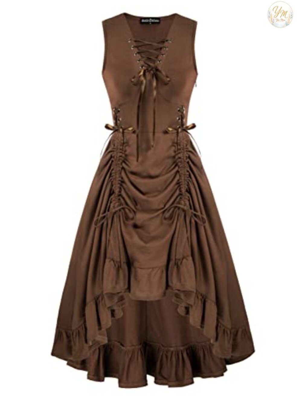 Steampunk Lace Up Dress Renaissance Gothic Ruffled Sleeveless